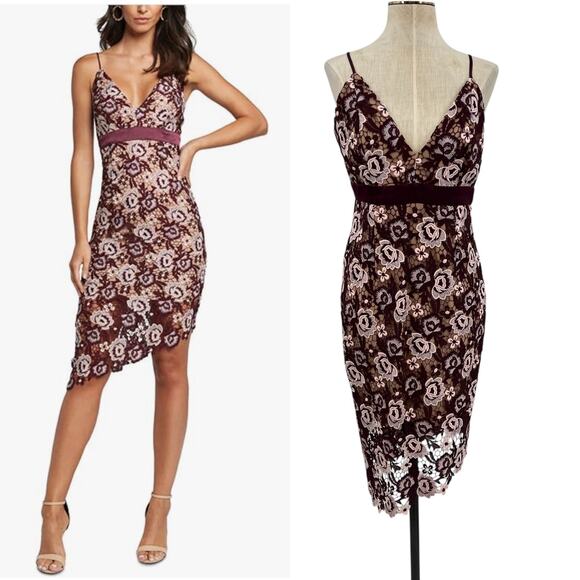 Bardot Dalia Lace Midi Dress Crochet Asymmetric Hem Purple Size US 8‎ - Picture 1 of 15
